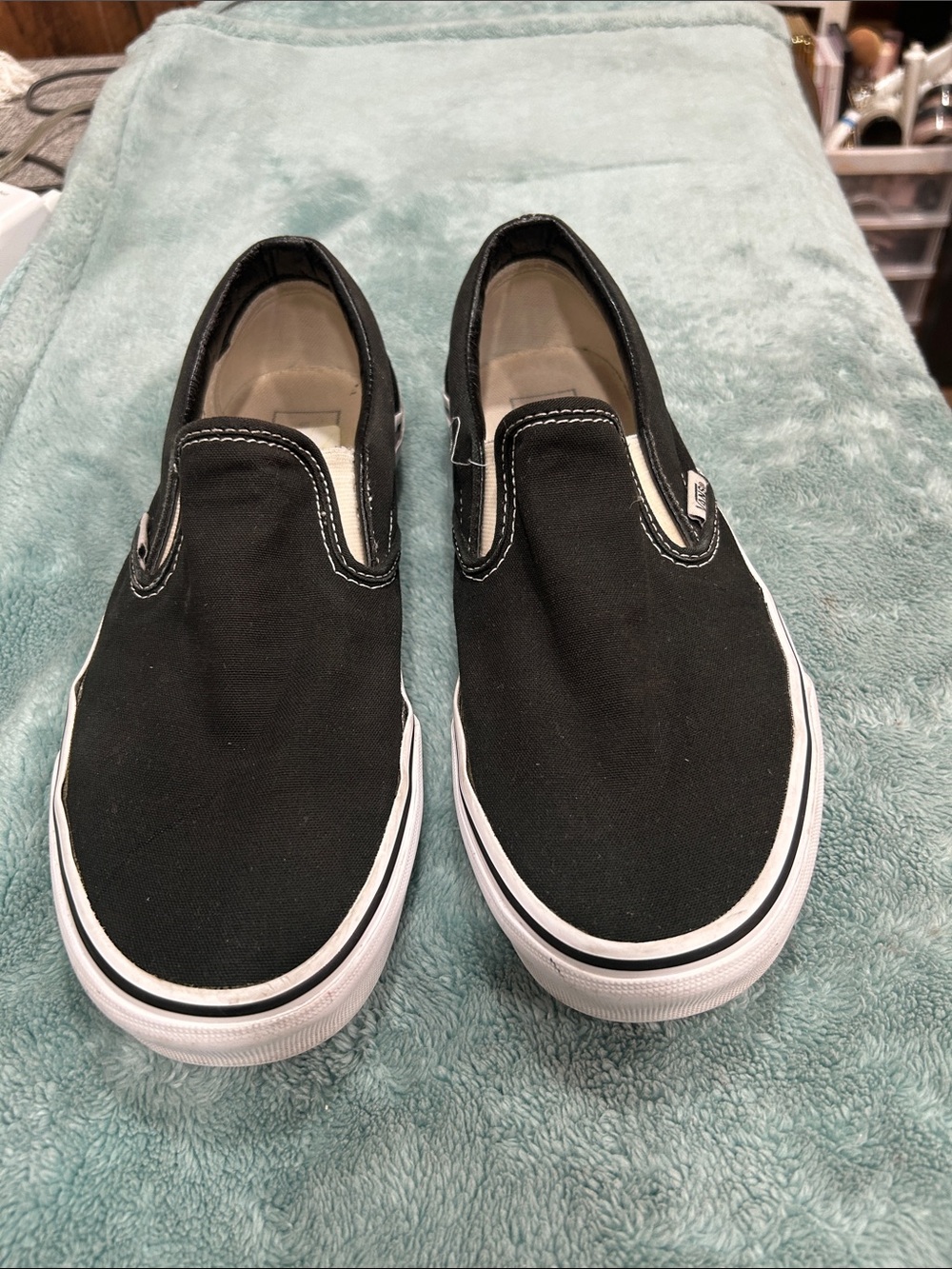 Vans Black and White Slip-On Canvas Sneakers